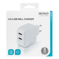 DELTACO USB-AC175, 2x USB A, Nabíjačka, biela