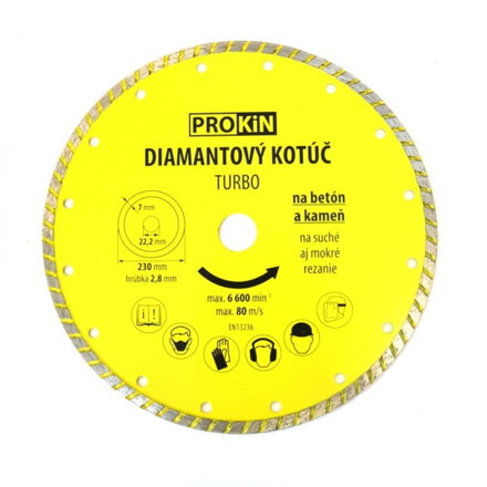 Kotúč diamantový o 230x22,23 mm TURBO PROKIN WW