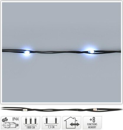 Svetlo vianočné 240 LED studené biele, s funkciami, vonkajšie/vnútorné